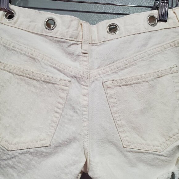 Free People We the Free Women's Cream Distressed Jean Shorts Button-Fly Sz 24 - Picture 11 of 11